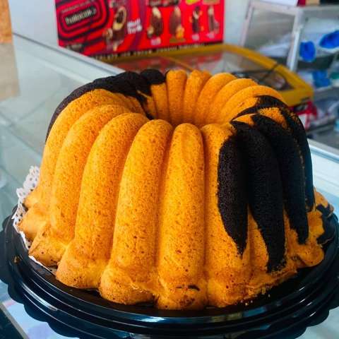 Cake marmer cokelat dan jingga